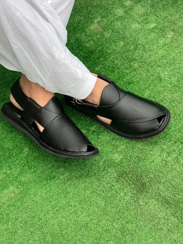 Black Peshawari Sandals by Local Artisans