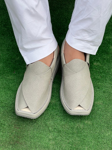 Elegant White Fabric Texture Kaptan Chappal Pakistan