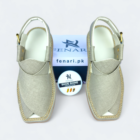 Grey Fabric Texture Handmade Chappal by Kaptan
