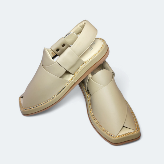 Kaptan Cream Colored Handmade Medicated Chappal