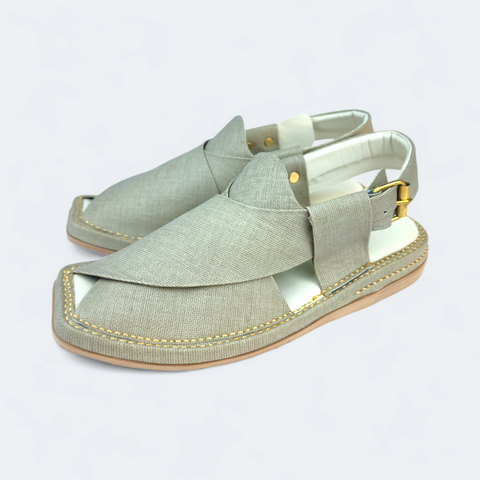 Kaptan Grey Fabric Texture Handmade Chappal
