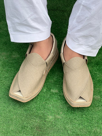 Kaptan Handmade Lightweight Medicated Chappal Grey Fabric Texture