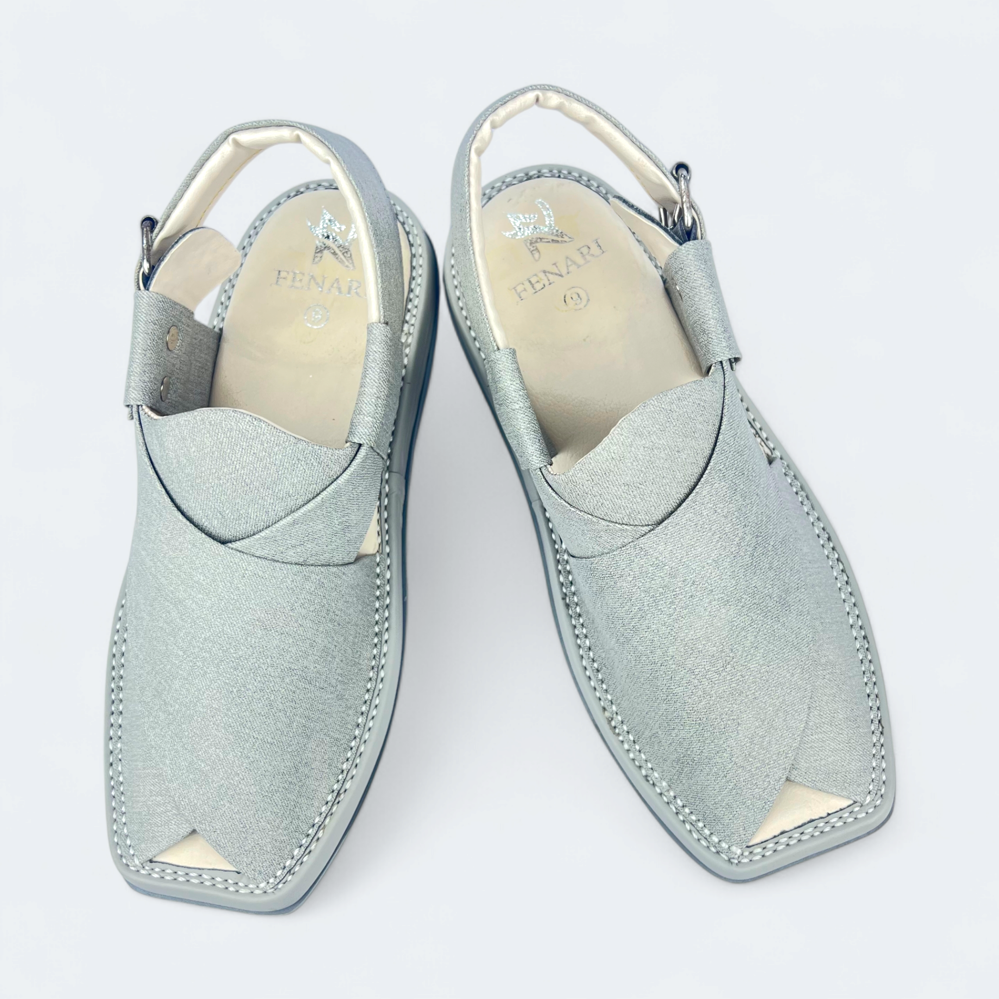 Kaptan White Fabric Texture Handmade Chappal Pakistan
