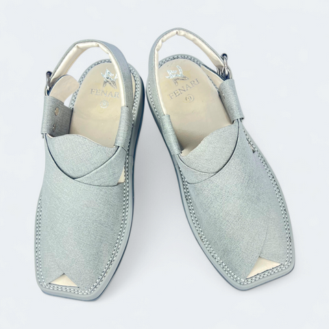 Kaptan White Fabric Texture Handmade Chappal Pakistan