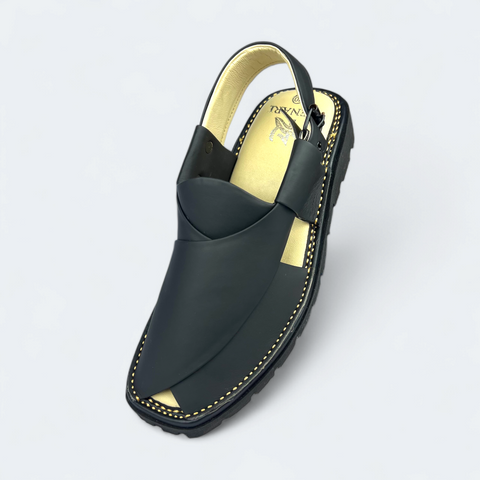 Matte Black Peshawari Medicated Chappal