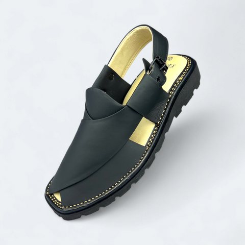 Peshawari Matte Black Medicated Chappal