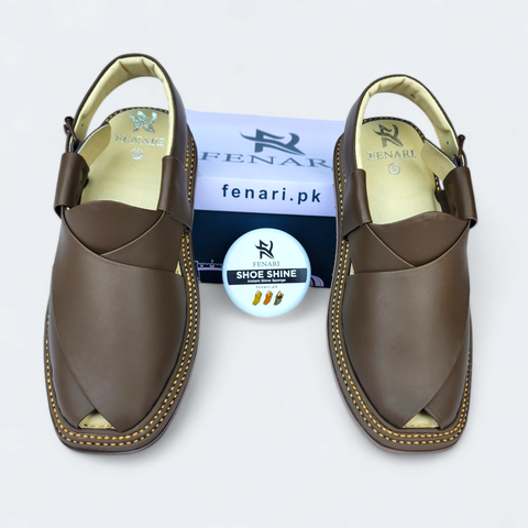Round Brown Handmade Chappal by Kaptan Pakistan