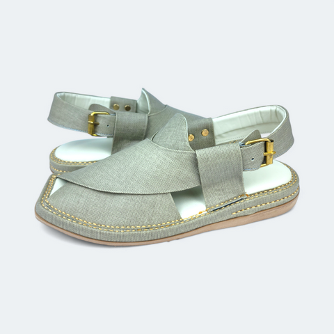 Stylish Grey Fabric Texture Handmade Chappal Kaptan