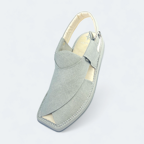Stylish White Fabric Texture Handmade Chappal by Kaptan