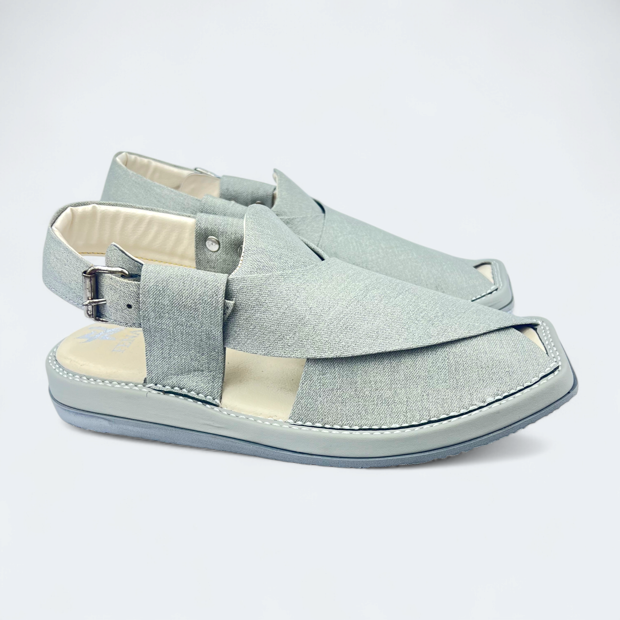 White Fabric Texture Kaptan Handmade Chappal