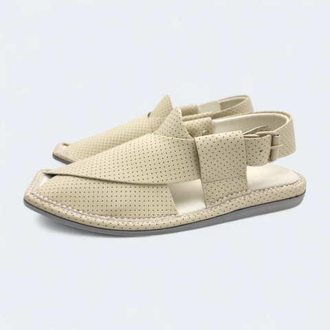 Single Sole Kaptan Chappal Dotted Cream