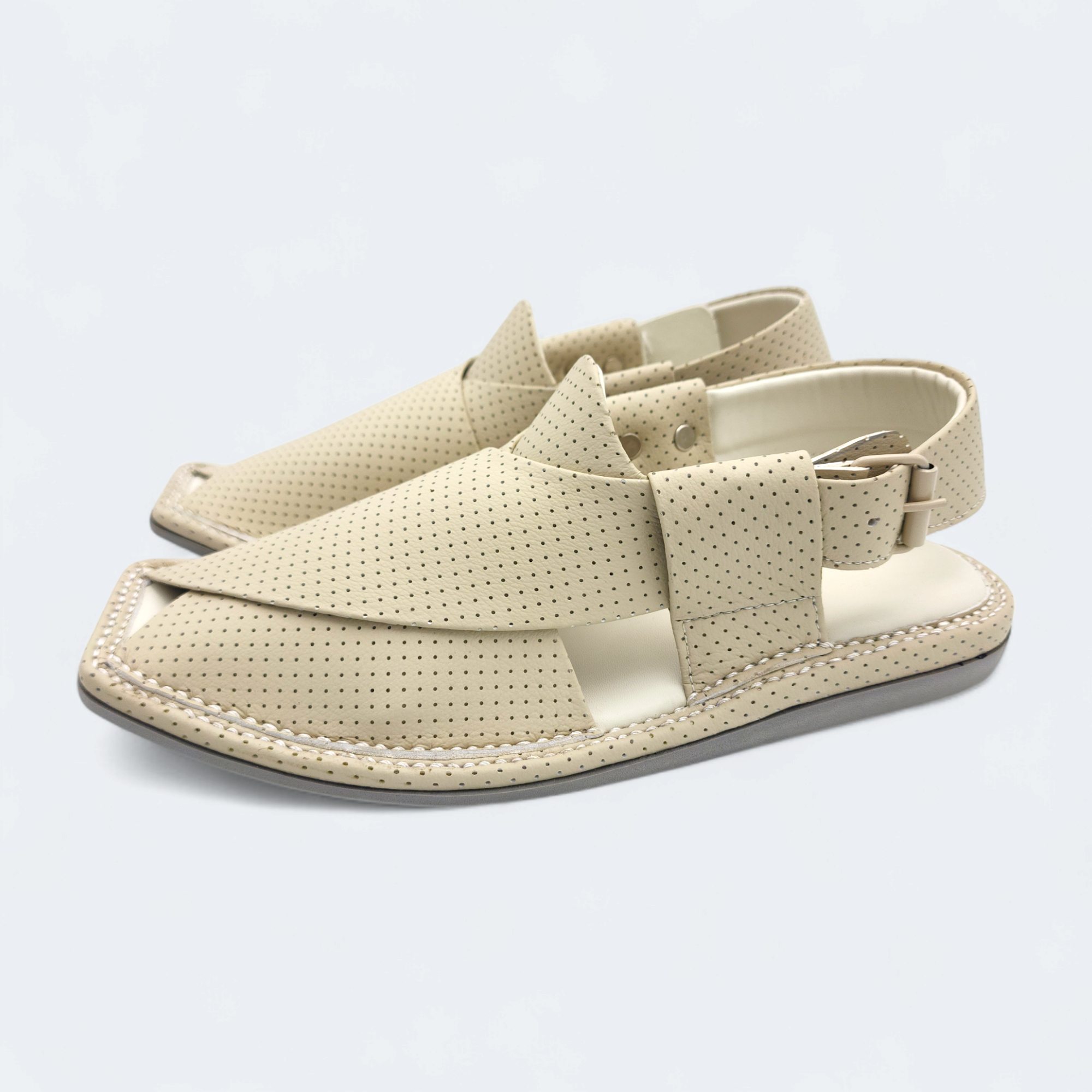 Single Kaptan Chappal Dotted Cream
