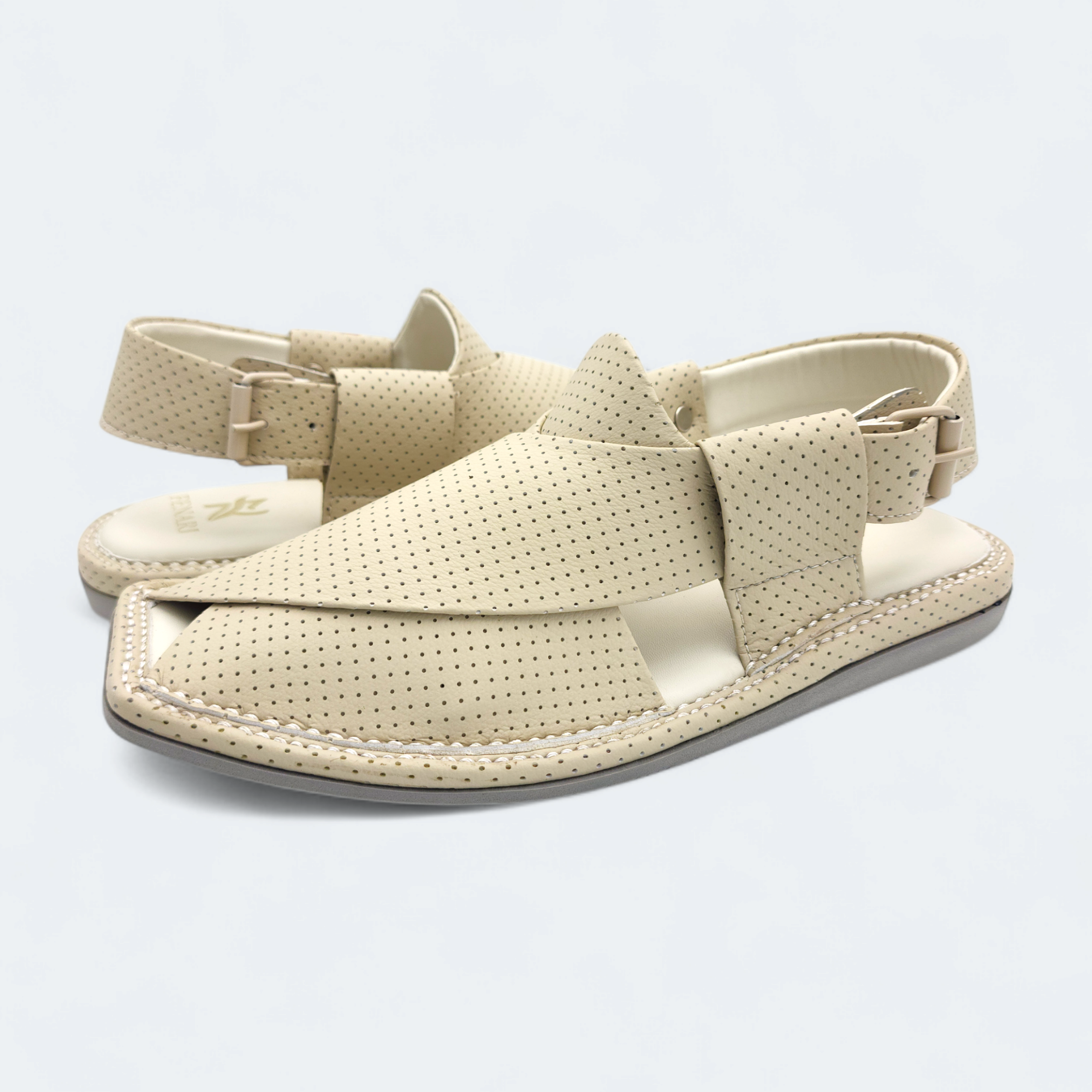 Single Kaptan Chappal Dotted Cream