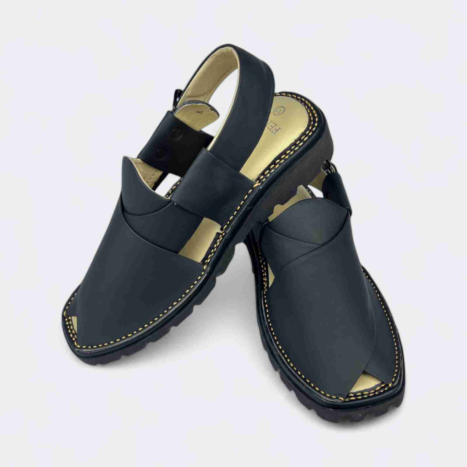 Matte Black Peshawari Medicated Chappal