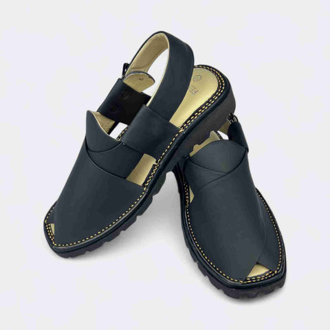 Matte Black Peshawari Medicated Chappal
