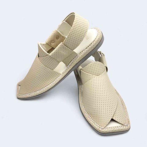Single Sole Kaptan Chappal Dotted Cream