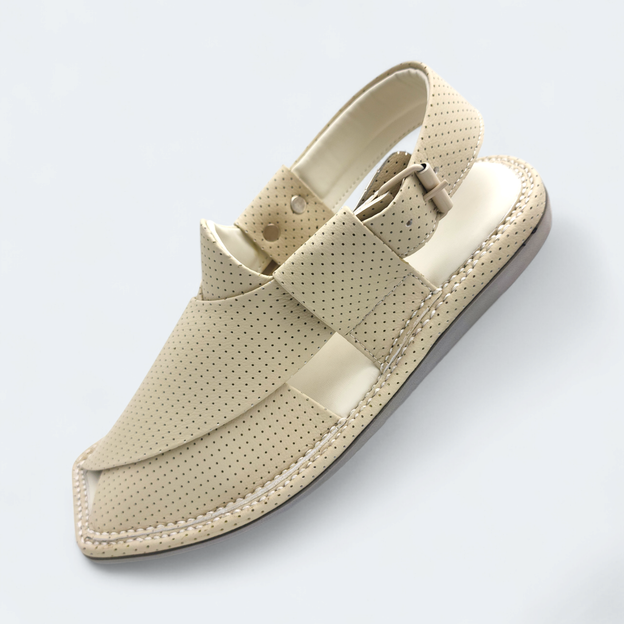 Single Kaptan Chappal Dotted Cream